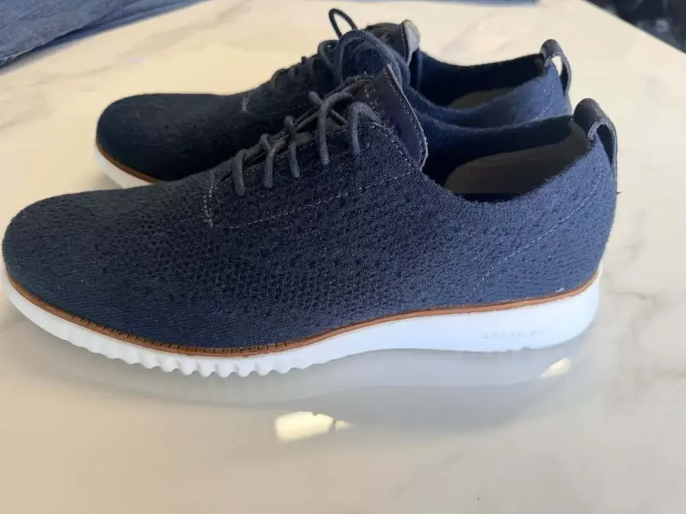 Cole Haan Original Grand Knit Wingtip Oxford Shoes Navy Blue White